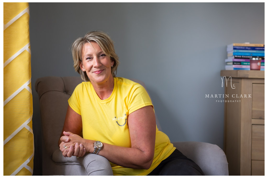 Brand photography Ayrshire yellow brand logo portrait in office