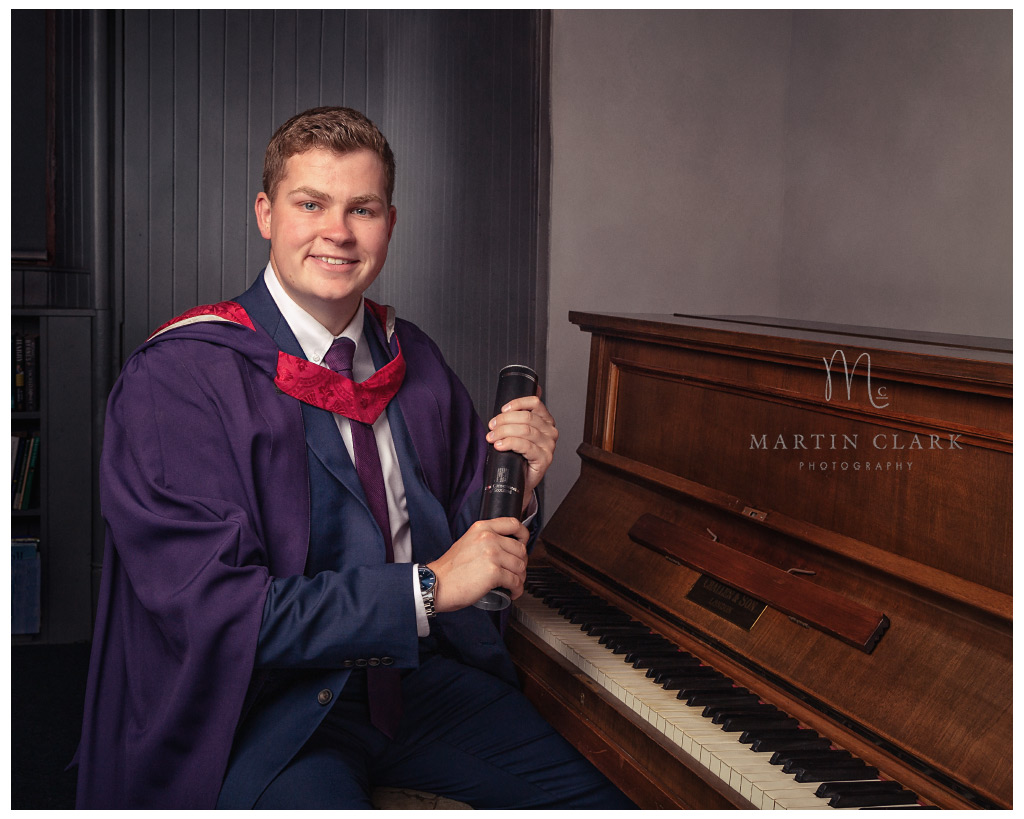 Graduation Portrait Ayrshire photographer gown musician