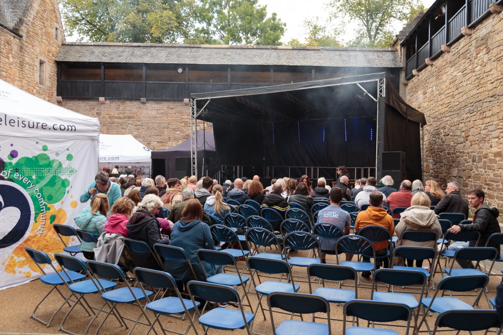 Dean Castle courtyard set up for outdoor theatre performance